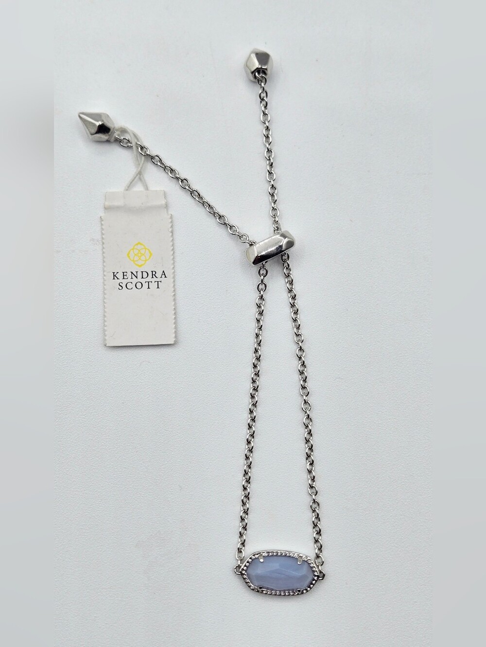 Kendra Scott NWT Elaina Adjustable Chain Bracelet Blue Lace Agate Stone
